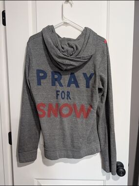 Aviator Nation Gray Hoodie with Blue and Red 'Pray for Snow' Print